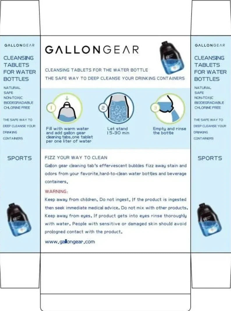 Gallon Gear Cleaning Tablets | Clean Stainless Steel, Thermos, Tumbler, Insulated, Plastic and Reusable Water Bottles | Gallon Gear Cleaning Tablets are Easy and Safe to Use (18 Tablets)