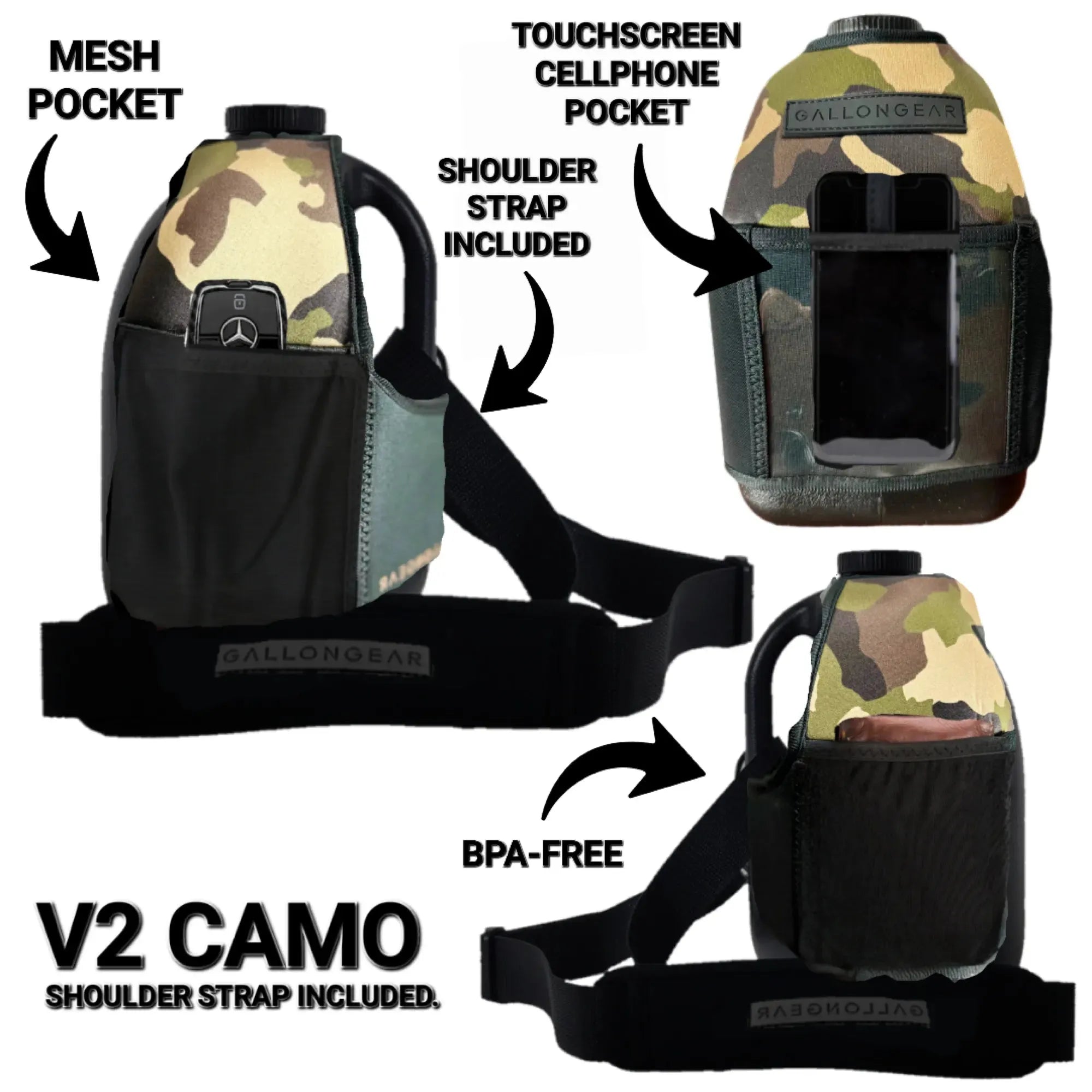 "2025" GALLON GEAR 1 GALLON BOOTY | GYM WATER BOTTLE SLEEVE (CAMO V2)
