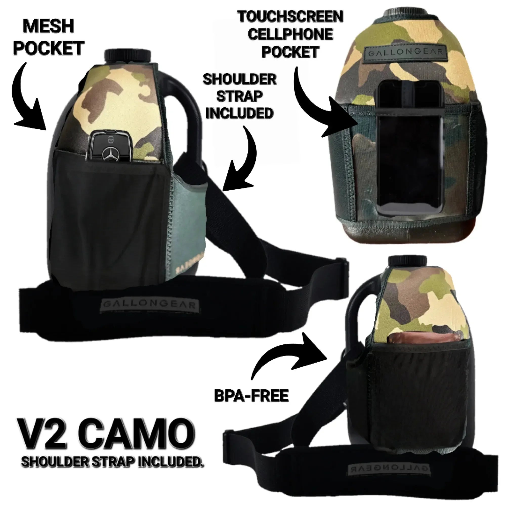 Insulated Gym Sports Sleeve | One Gallon Jug Water Bottle Sleeve | Gallon Gear | Camo V2