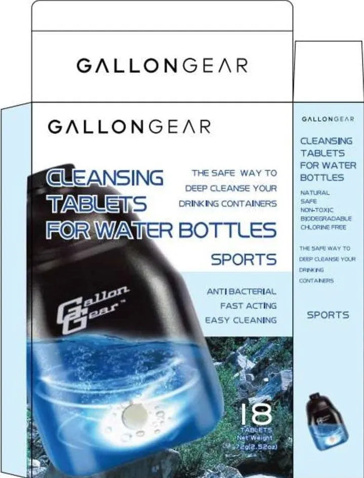 Gallon Gear Cleaning Tablets | Clean Stainless Steel, Thermos, Tumbler, Insulated, Plastic and Reusable Water Bottles | Gallon Gear Cleaning Tablets are Easy and Safe to Use (18 Tablets)