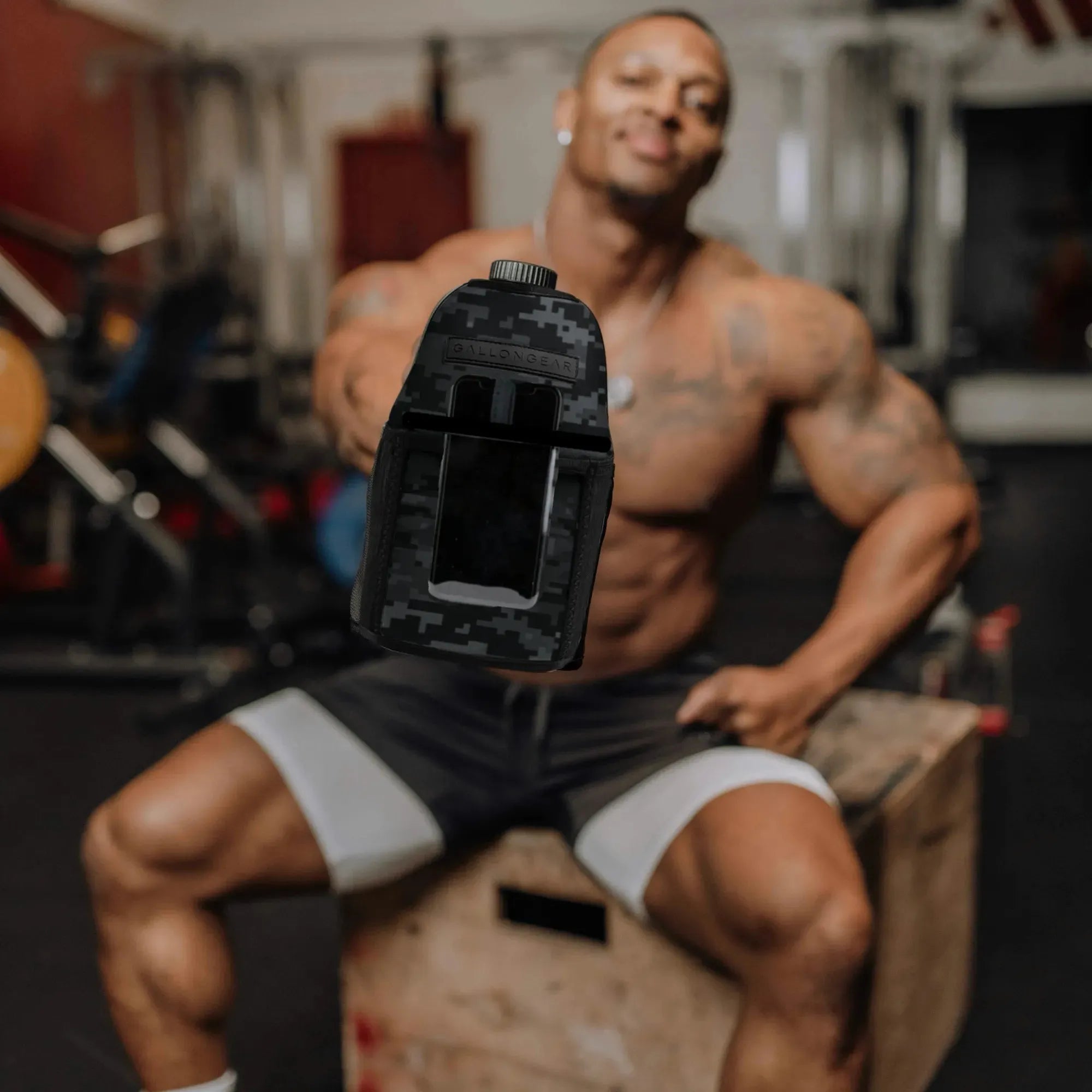 "2025" GALLON GEAR 1 GALLON BOOTY | GYM WATER BOTTLE SLEEVE (DIGITAL CAMO BLACK)