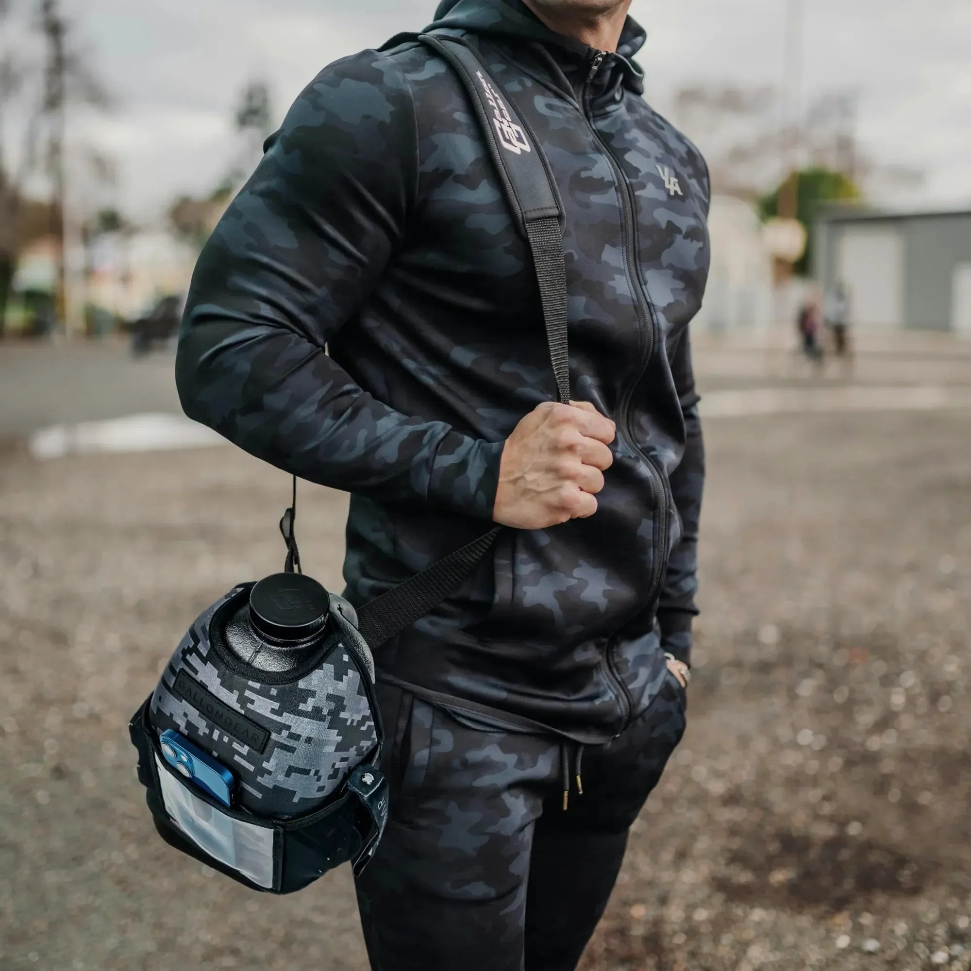 "2025" GALLON GEAR 1 GALLON BOOTY | GYM WATER BOTTLE SLEEVE (DIGITAL CAMO BLACK)