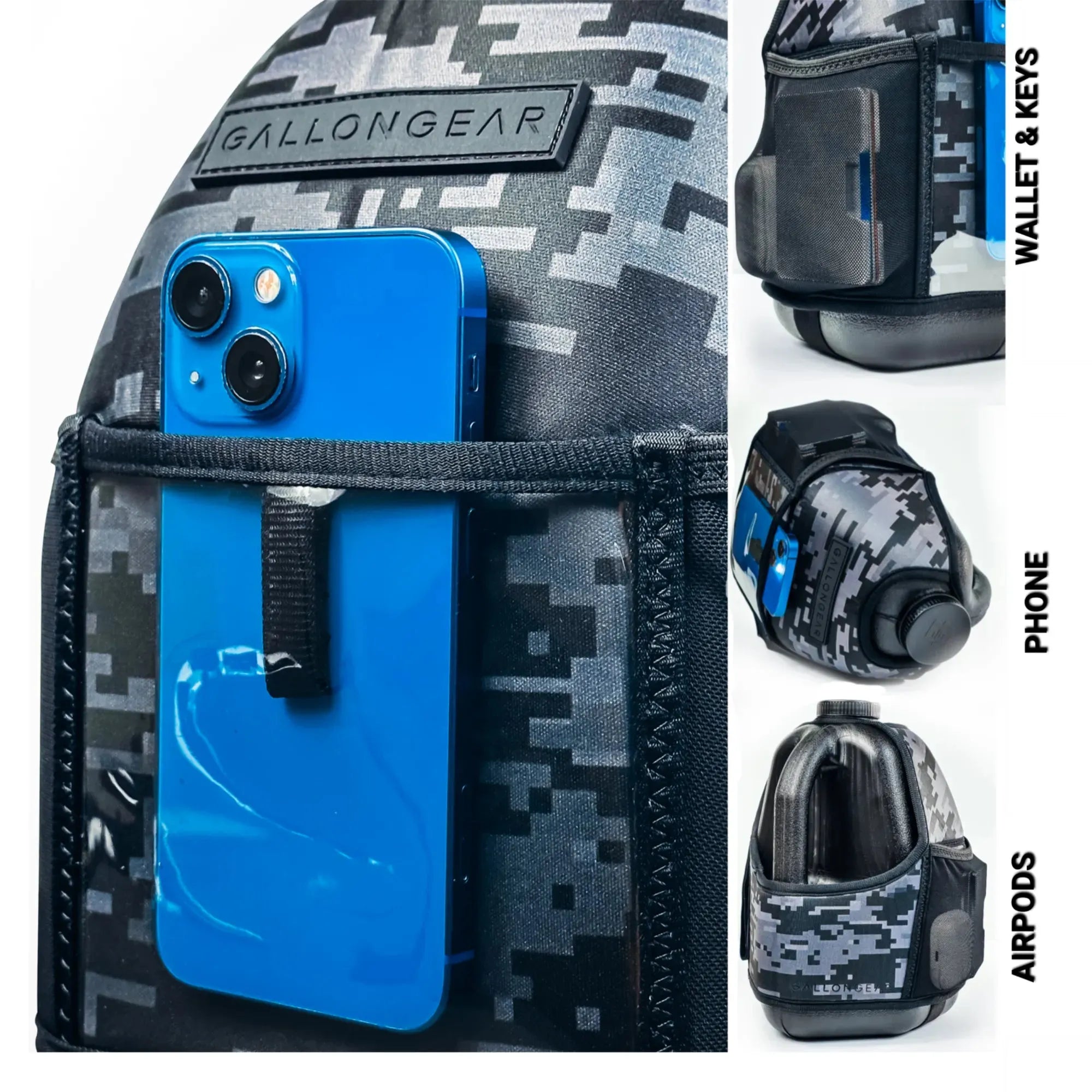 "2025" GALLON GEAR 1 GALLON BOOTY | GYM WATER BOTTLE SLEEVE (DIGITAL CAMO BLACK)