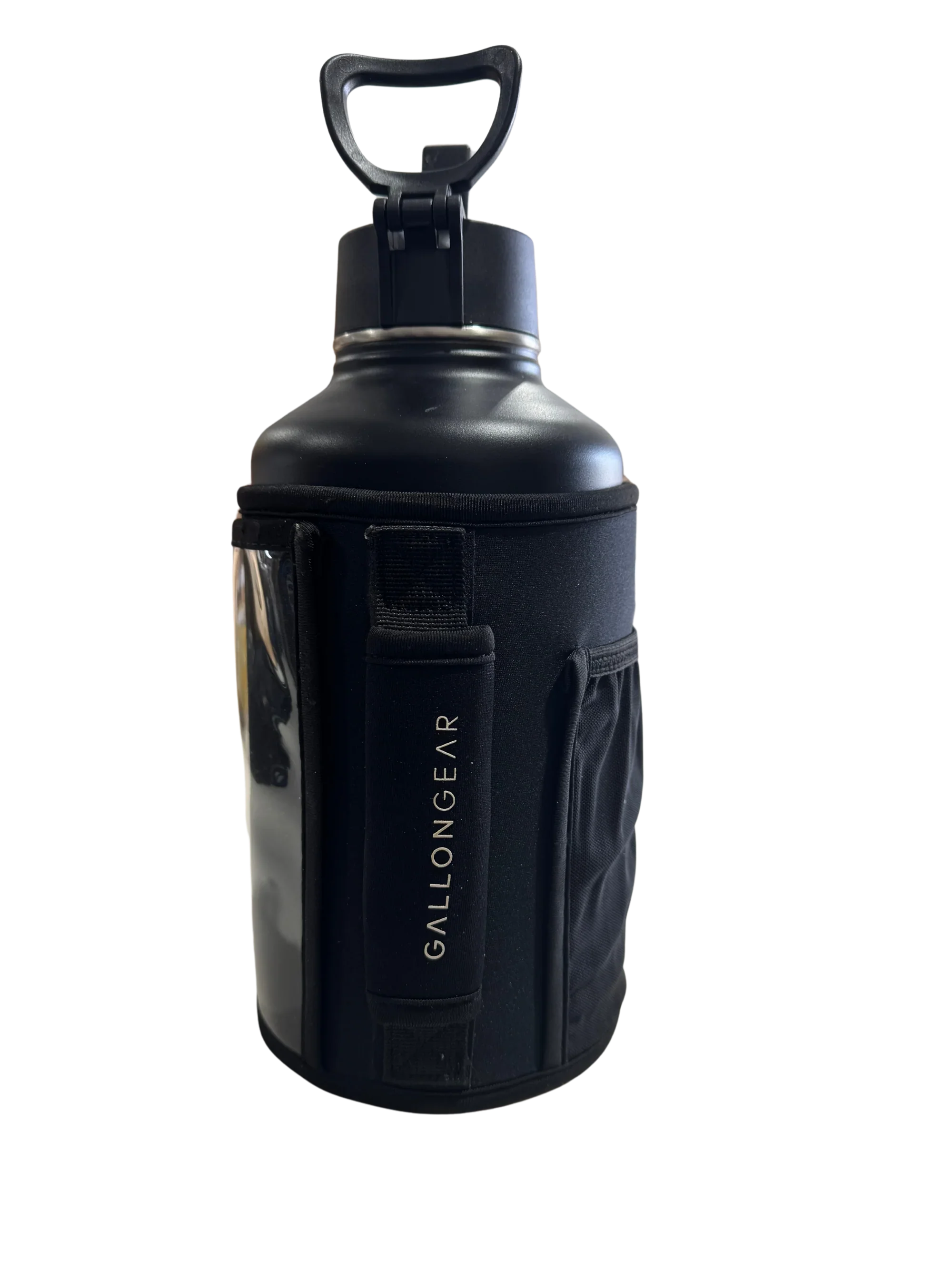 * IN STOCK * 2026 GALLON GEAR COMBO 64 OUNCE STAINLESS STEEL | GYM WATER BOTTLE WITH SLEEVE | NEOPRENE SLEEVE WITH CARRYING HANDLE (BLACK BOTTLE/BLACK SLEEVE)