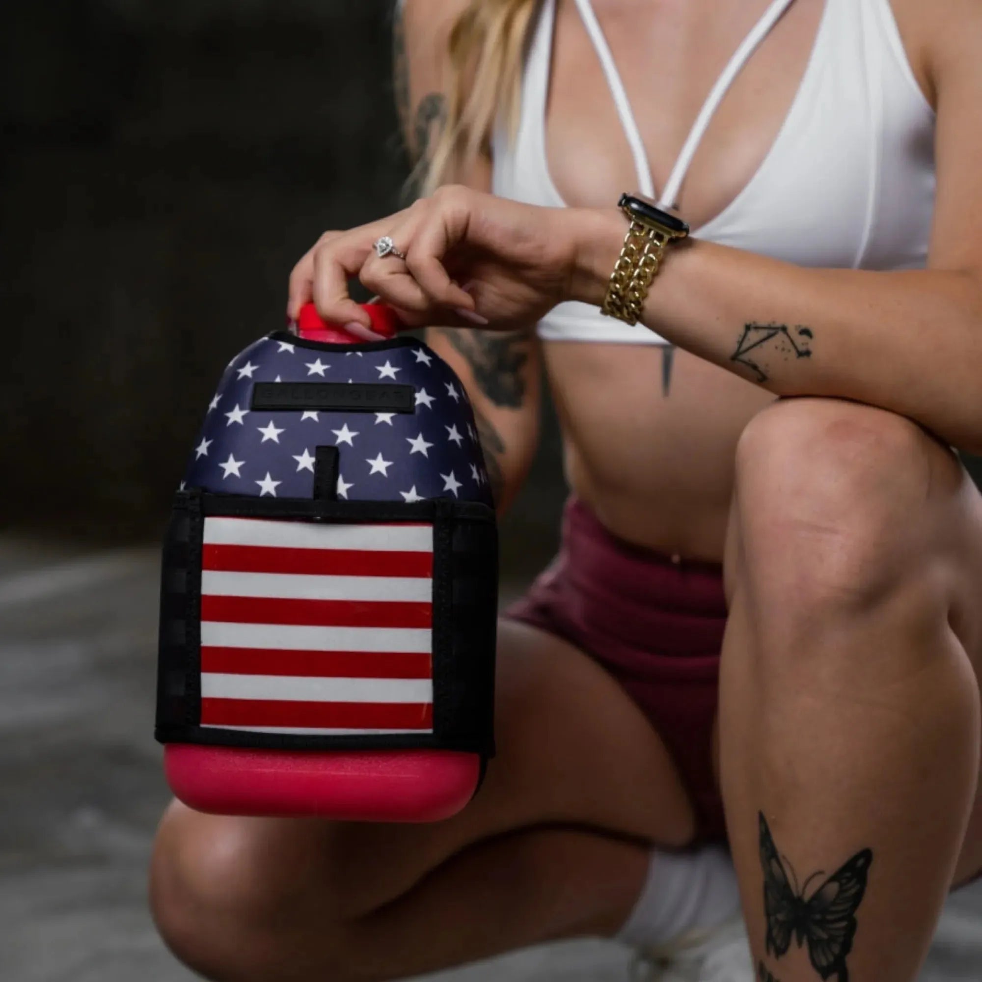 "2025" GALLON GEAR BOOTY 1 GALLON | GYM WATER BOTTLE SLEEVE (FLAG USA)