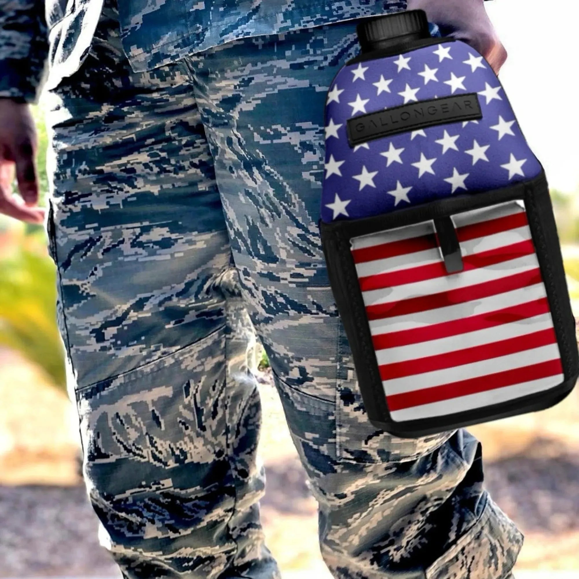 "2025" GALLON GEAR BOOTY 1 GALLON | GYM WATER BOTTLE SLEEVE (FLAG USA)