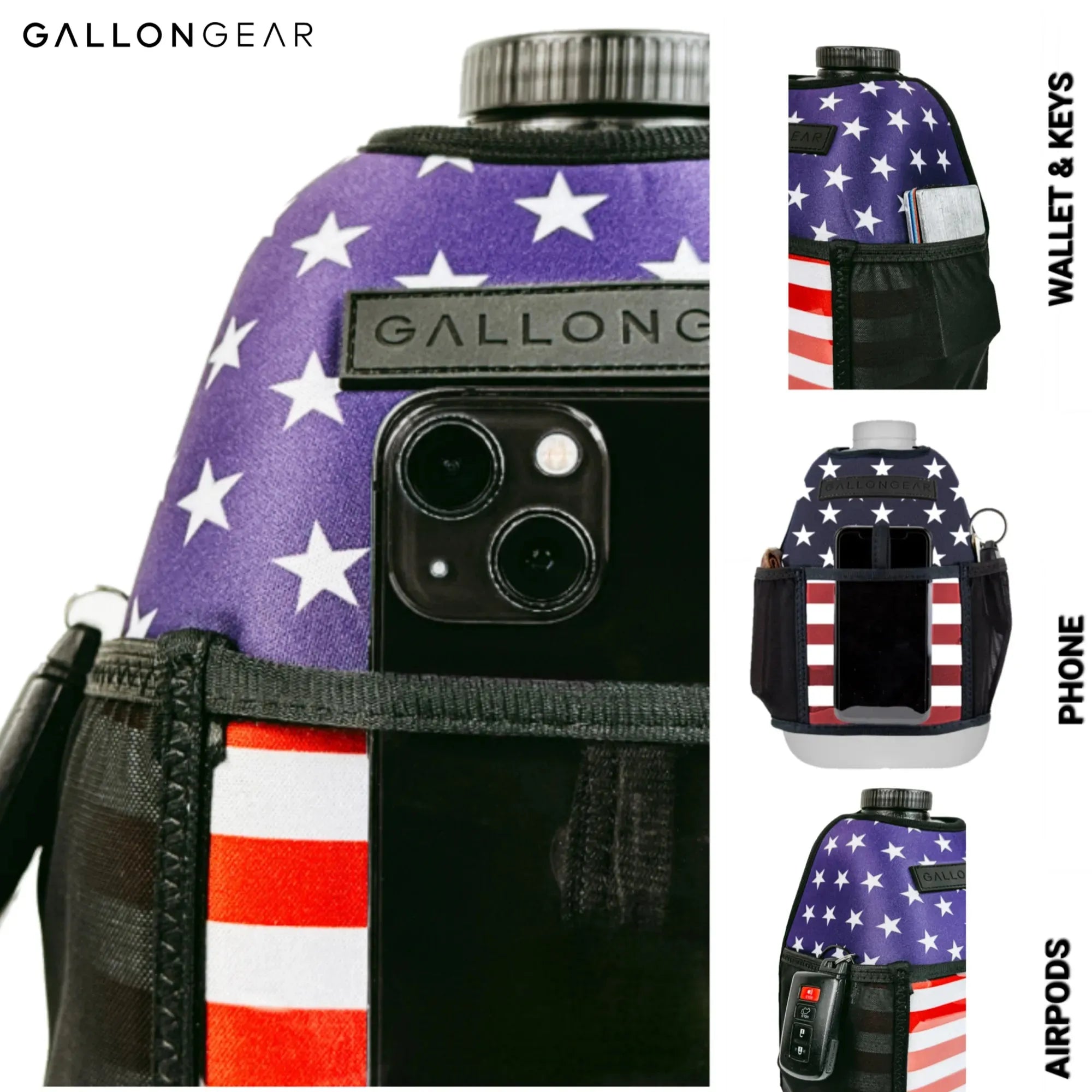 "2025" GALLON GEAR BOOTY 1 GALLON | GYM WATER BOTTLE SLEEVE (FLAG USA)