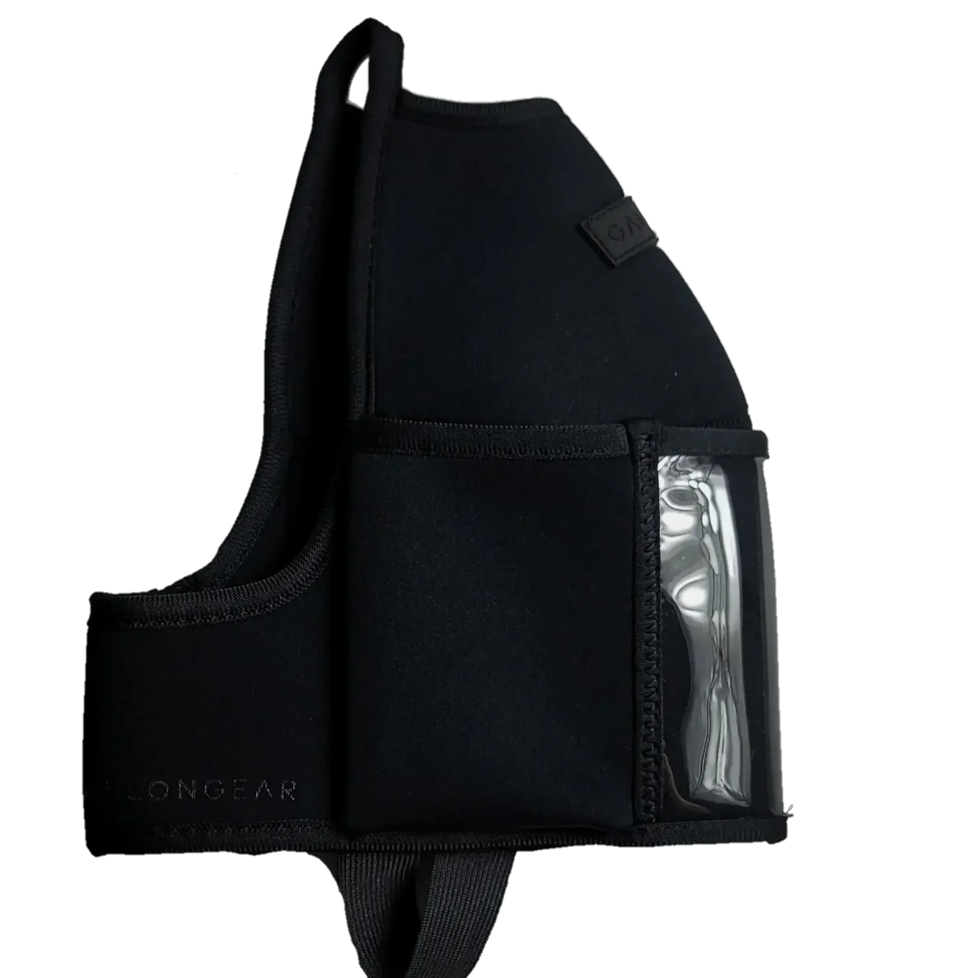 Black Sleeve with a clear pouch on a white background