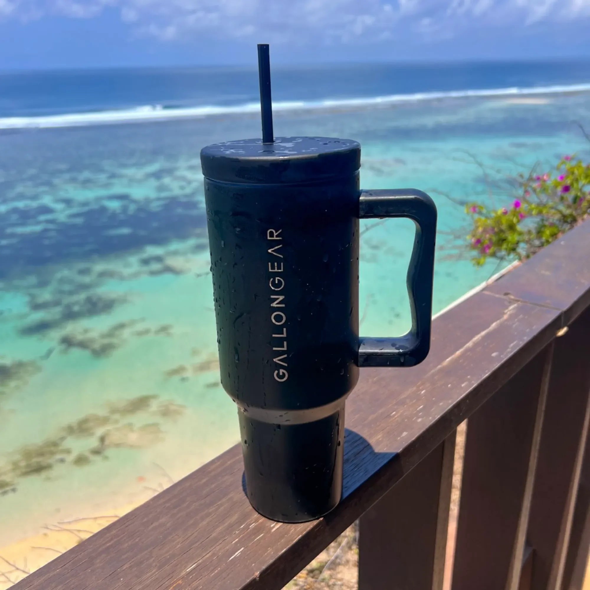 Water Bottle Stainless Steel Tumbler with Straw 40 Oz | Gallon Gear | Black | Hot/Cold