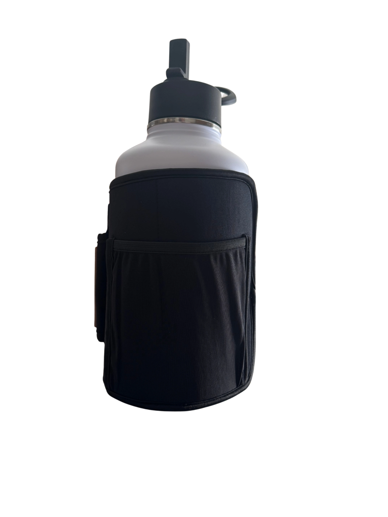 * IN STOCK * 2025 GALLON GEAR COMBO 64 OUNCE STAINLESS STEEL WHITE | GYM WATER BOTTLE WITH SLEEVE | NEOPRENE SLEEVE WITH CARRYING HANDLE (WHITE BOTTLE/BLACK/BROWN SLEEVE)