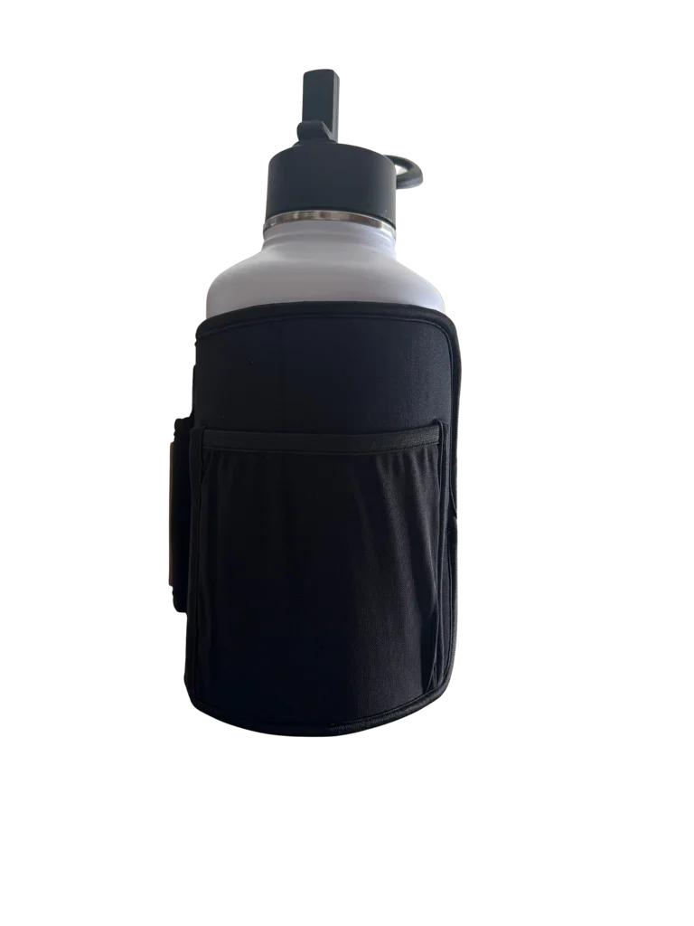 * IN STOCK * 2026 GALLON GEAR COMBO 64 OUNCE STAINLESS STEEL WHITE | GYM WATER BOTTLE WITH SLEEVE | NEOPRENE SLEEVE WITH CARRYING HANDLE (WHITE BOTTLE/BLACK/BROWN SLEEVE)