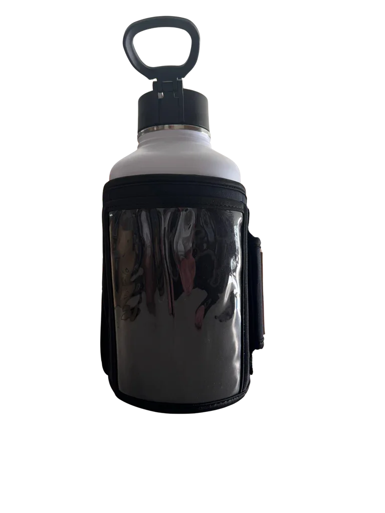 * IN STOCK * 2026 GALLON GEAR COMBO 64 OUNCE STAINLESS STEEL WHITE | GYM WATER BOTTLE WITH SLEEVE | NEOPRENE SLEEVE WITH CARRYING HANDLE (WHITE BOTTLE/BLACK/BROWN SLEEVE)