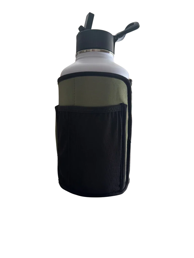 * IN STOCK * 2026 GALLON GEAR COMBO 64 OUNCE STAINLESS STEEL WHITE | GYM WATER BOTTLE WITH SLEEVE | NEOPRENE SLEEVE WITH CARRYING HANDLE (WHITE BOTTLE/OLIVE SLEEVE)
