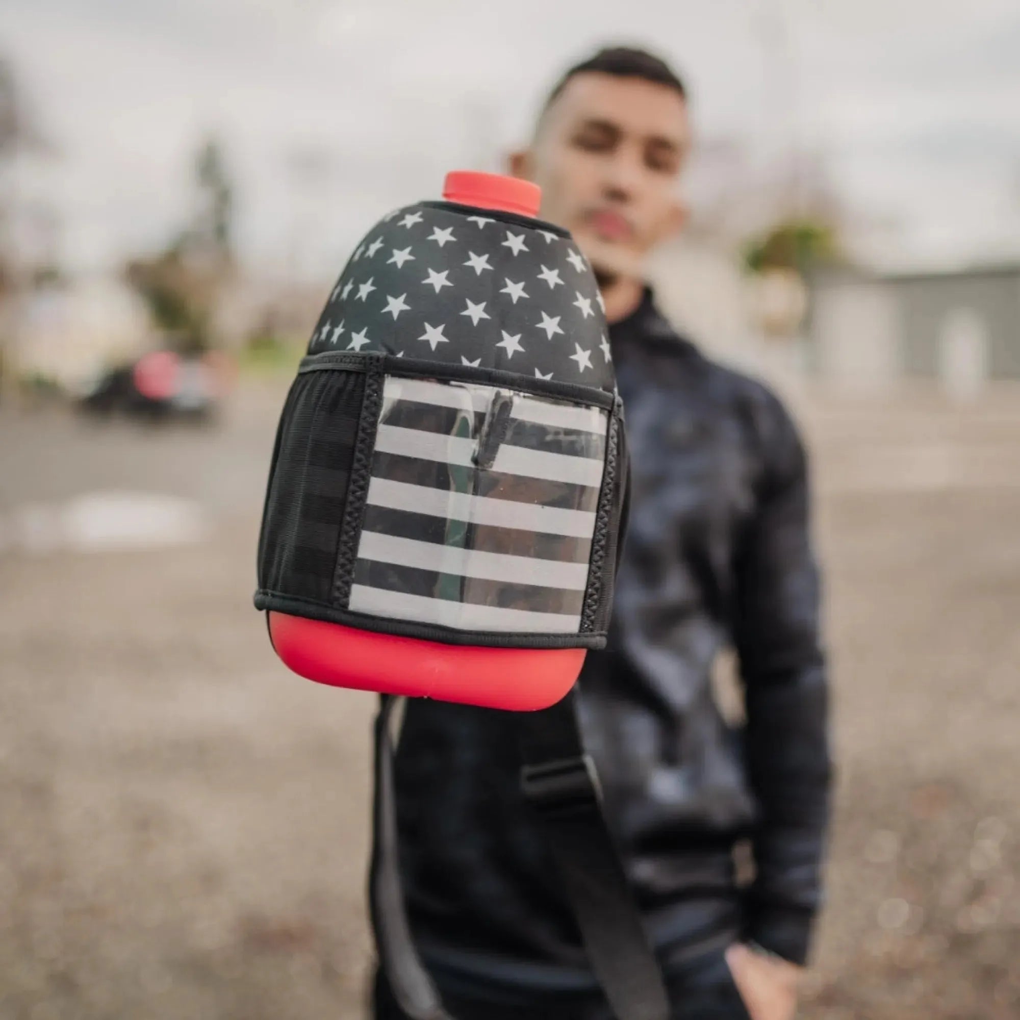 "2025" GALLON GEAR BOOTY 1 GALLON | GYM WATER BOTTLE SLEEVE (FLAG USA BLACK/GREY)