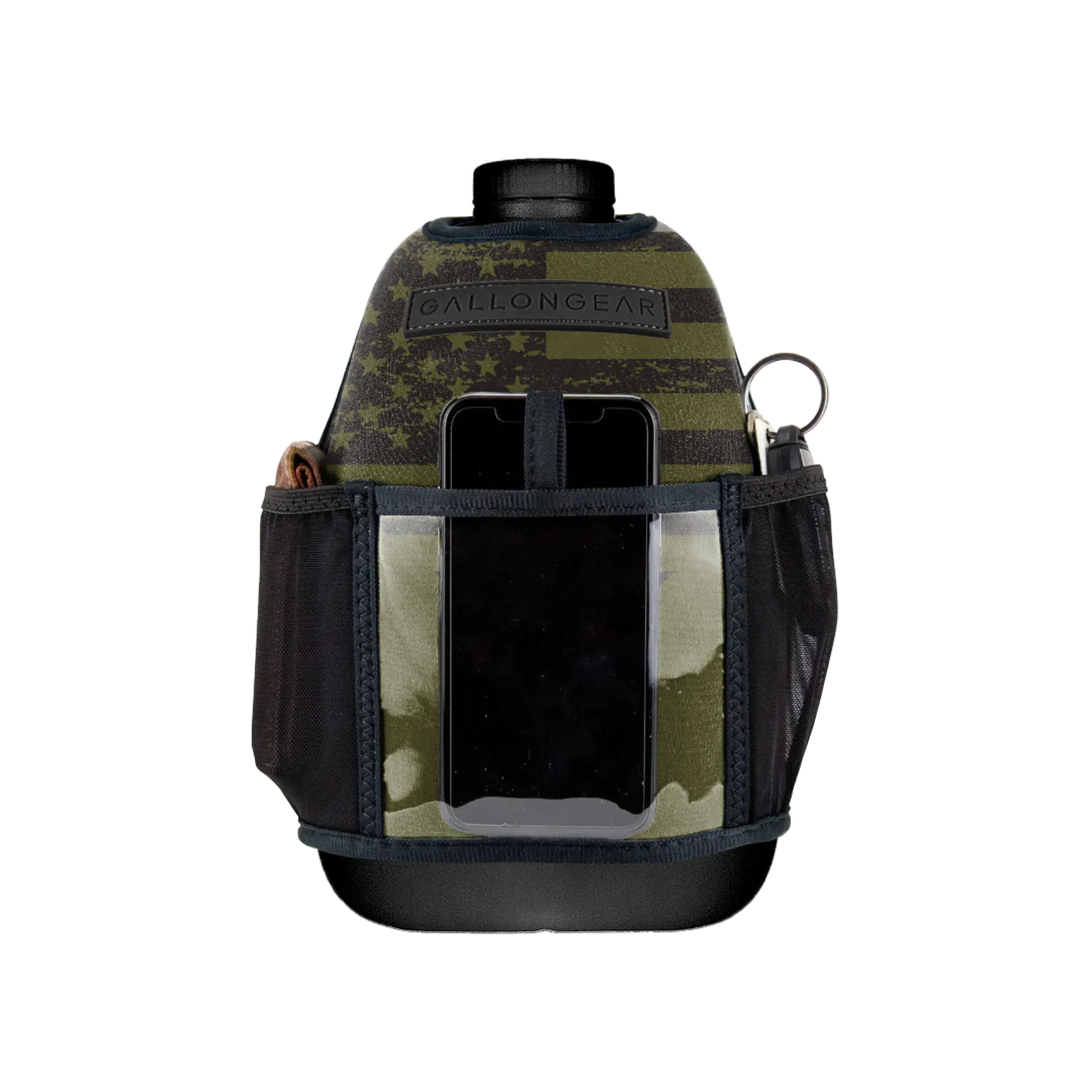 "2025" GALLON GEAR BOOTY 1 GALLON | GYM WATER BOTTLE SLEEVE (FLAG USA OLIVE/BLACK)