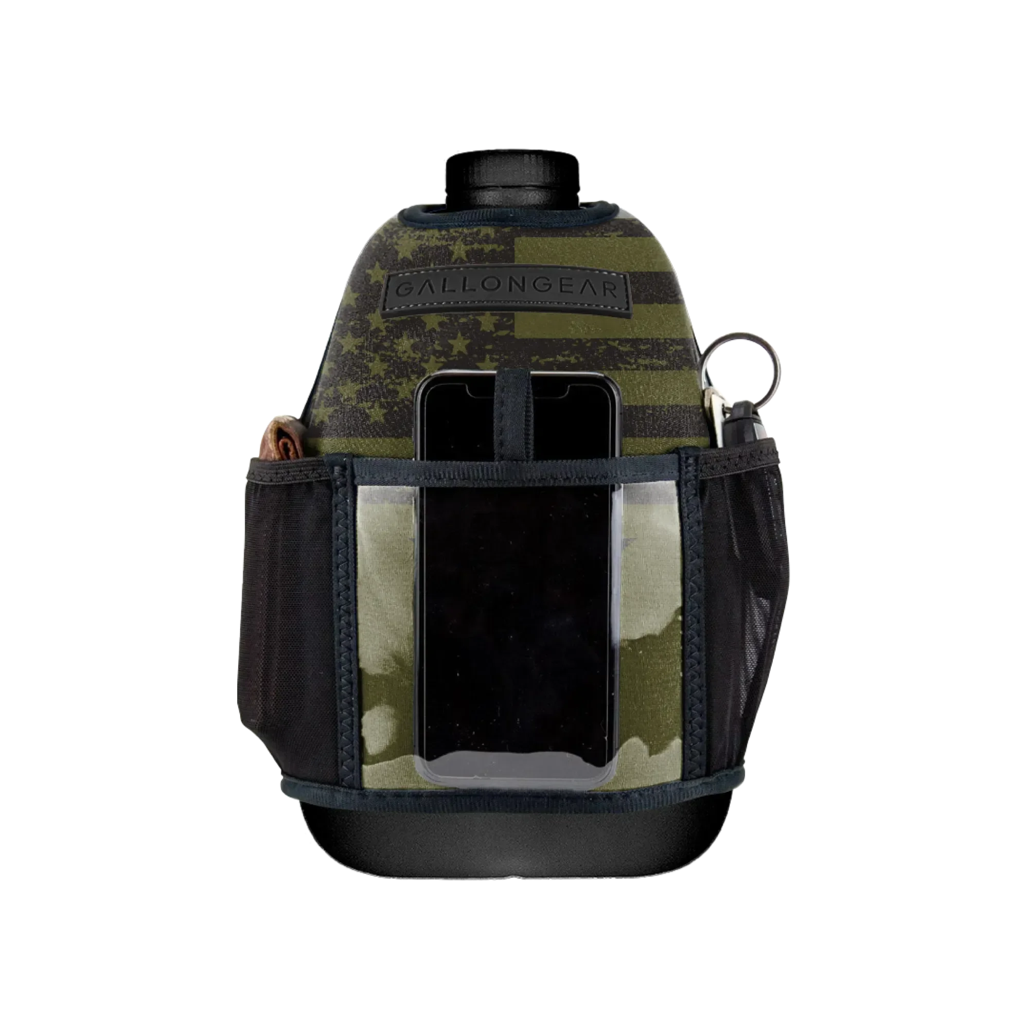 "2025" GALLON GEAR BOOTY 1 GALLON | GYM WATER BOTTLE SLEEVE (FLAG USA OLIVE/BLACK)