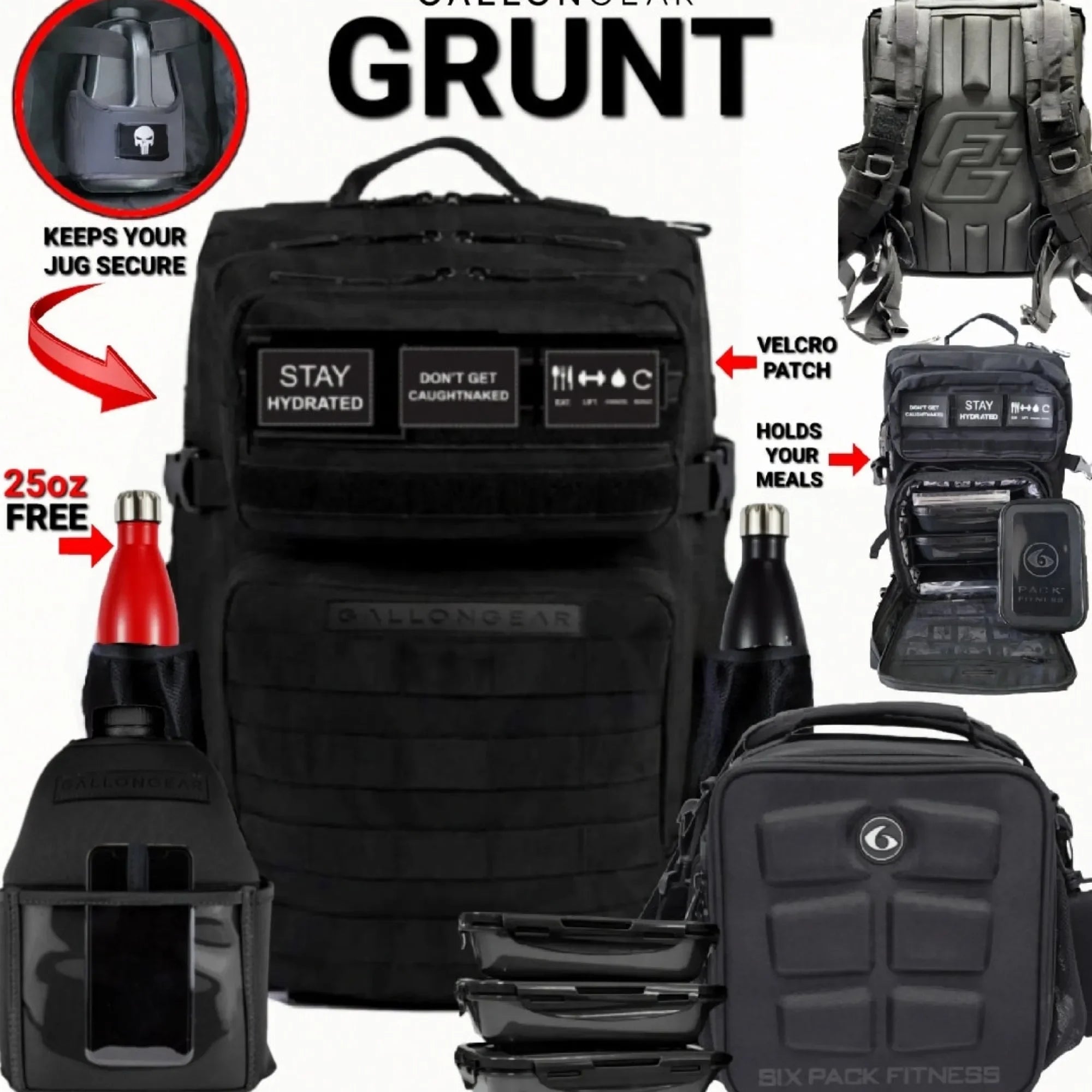 * PRE-ORDER JULY * 2026 GALLON GEAR GRUNT TACTICAL BACKPACK | CUBE XL MEAL MANAGEMENT BAG | MEAL PREP BACKPACK COMBO | STEALTH BLACK