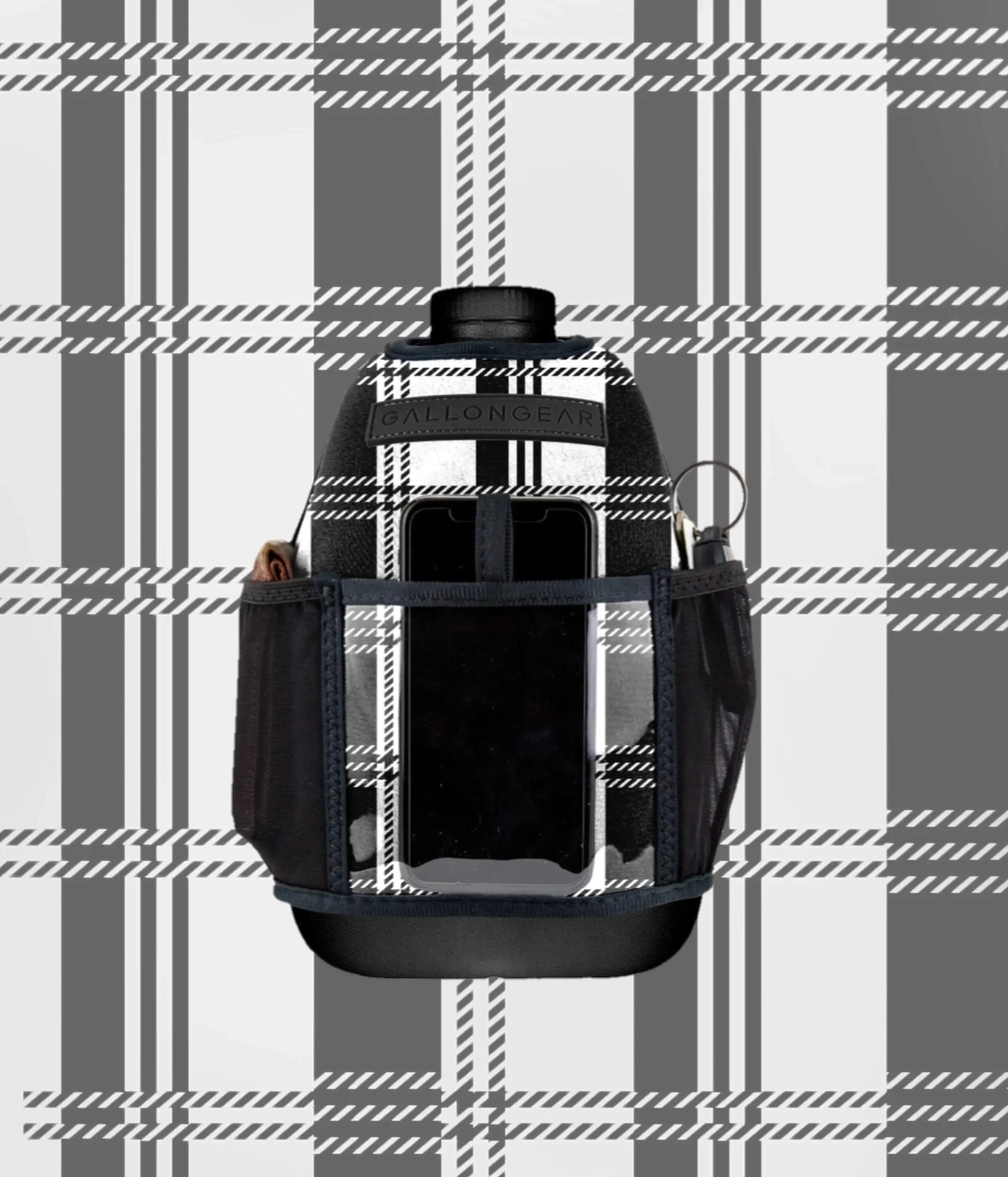 Insulated Gym Sports Sleeve | One Gallon Jug Water Bottle Sleeve | Gallon Gear | Plaid White/Black
