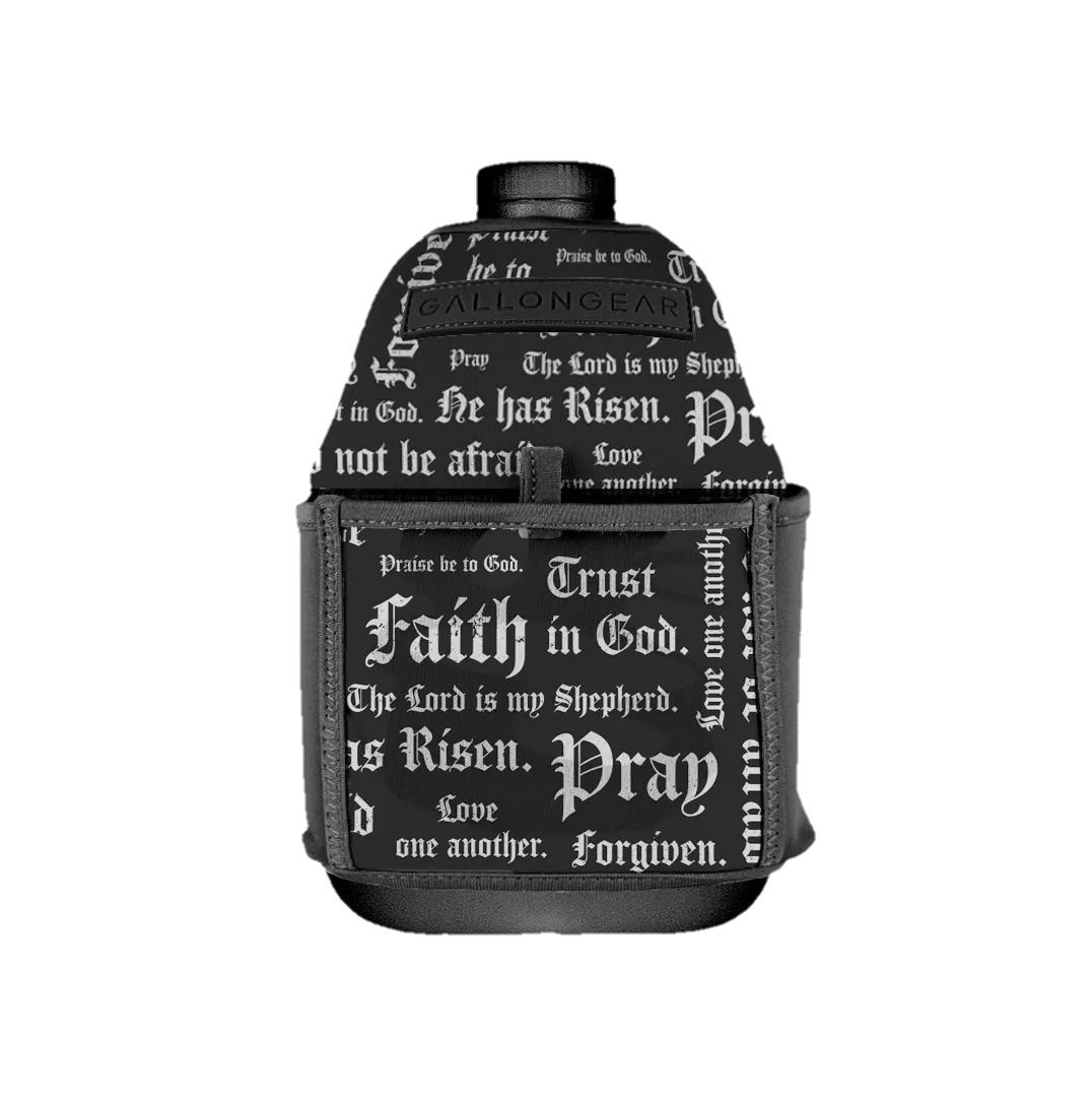 GALLON GEAR  BOOTY 1 GALLON | GYM WATER BOTTLE SLEEVE (SCRIPTURE BLACK/WHITE)