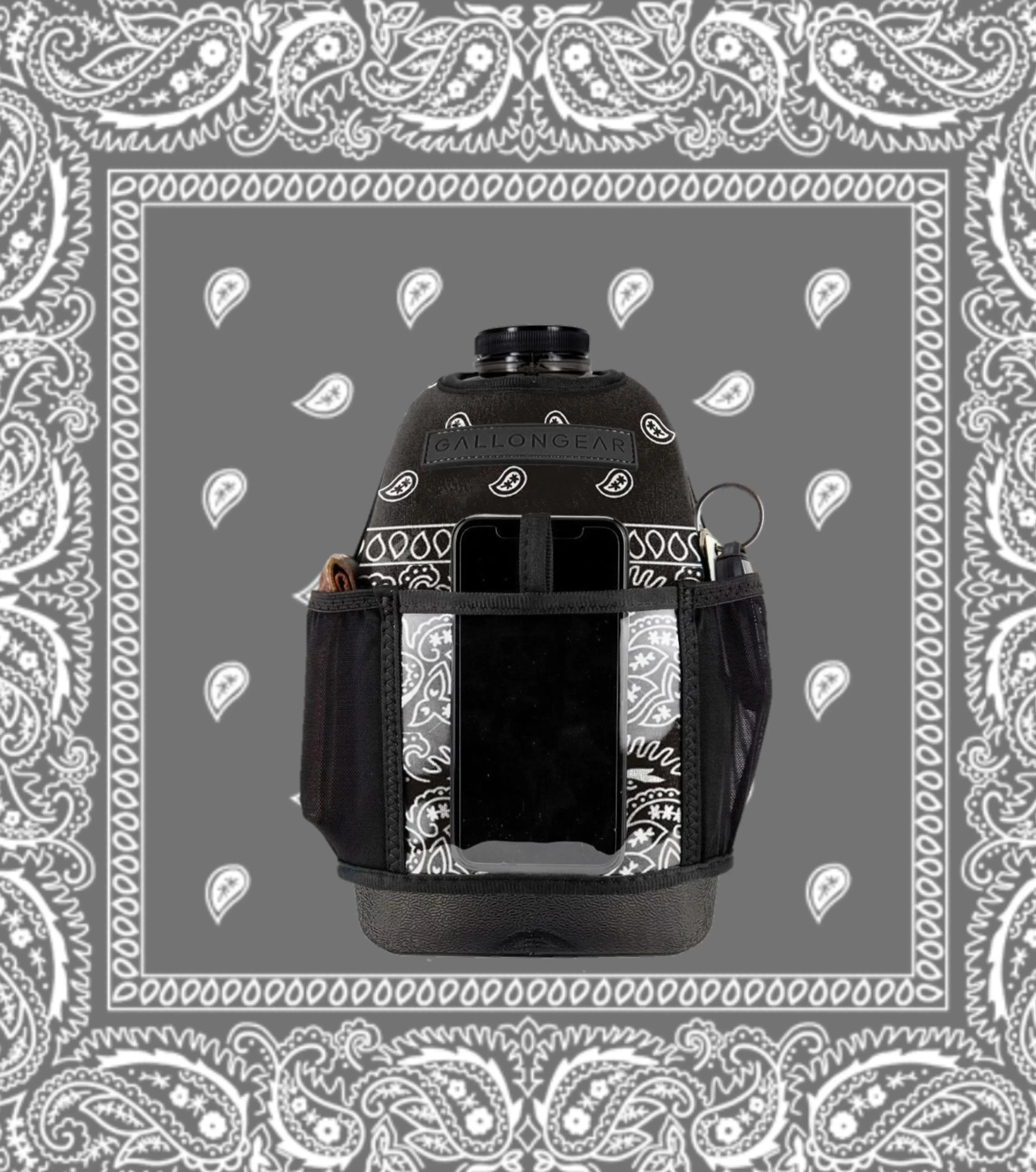 Insulated Gym Sports Sleeve  | One Gallon Jug Water Bottle Sleeve | Gallon Gear | Bandana Black | Pre-Order