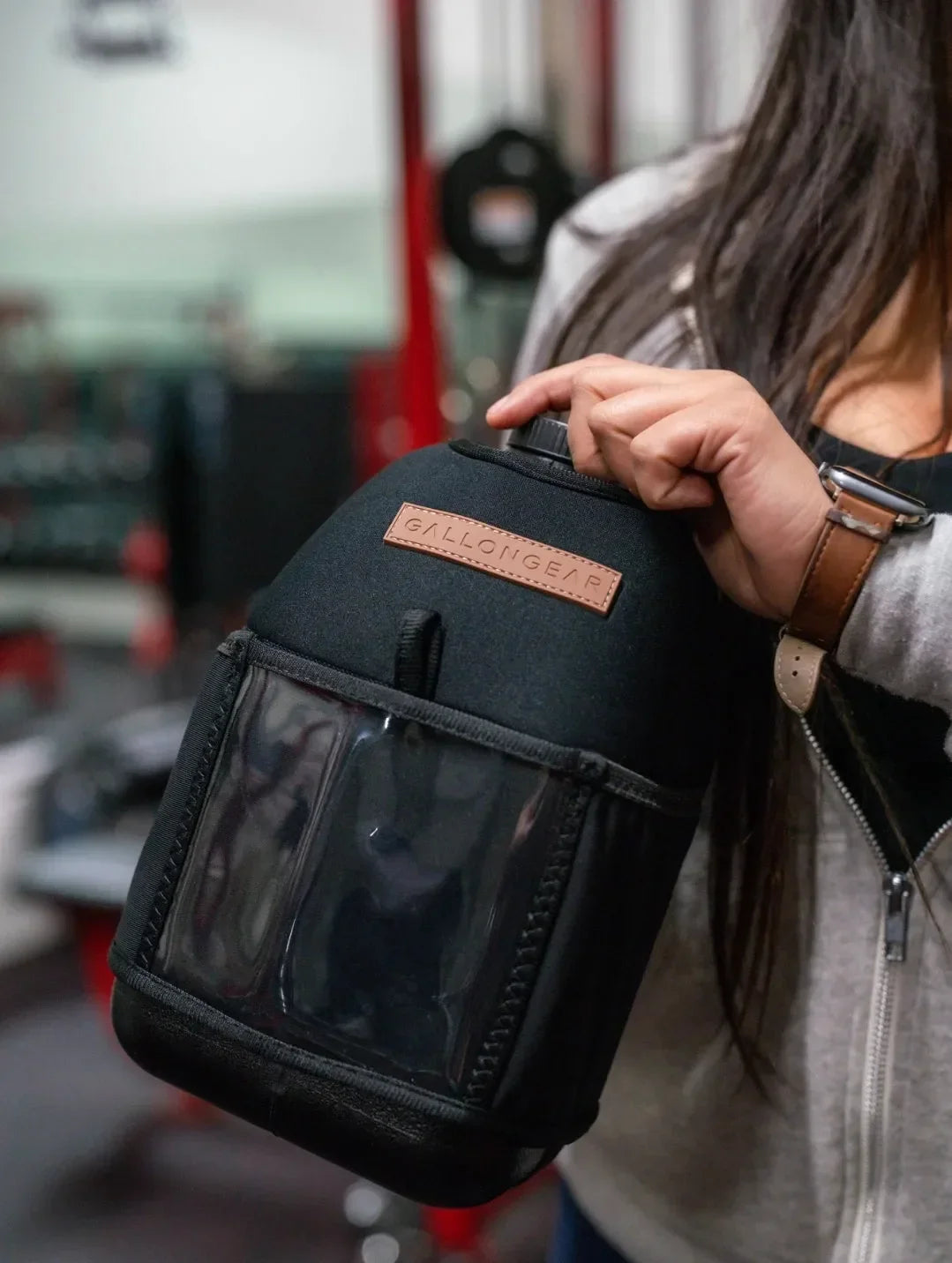 "2025" GALLON GEAR 1 GALLON BOOTY | GYM WATER BOTTLE SLEEVE (BLACK/BROWN)