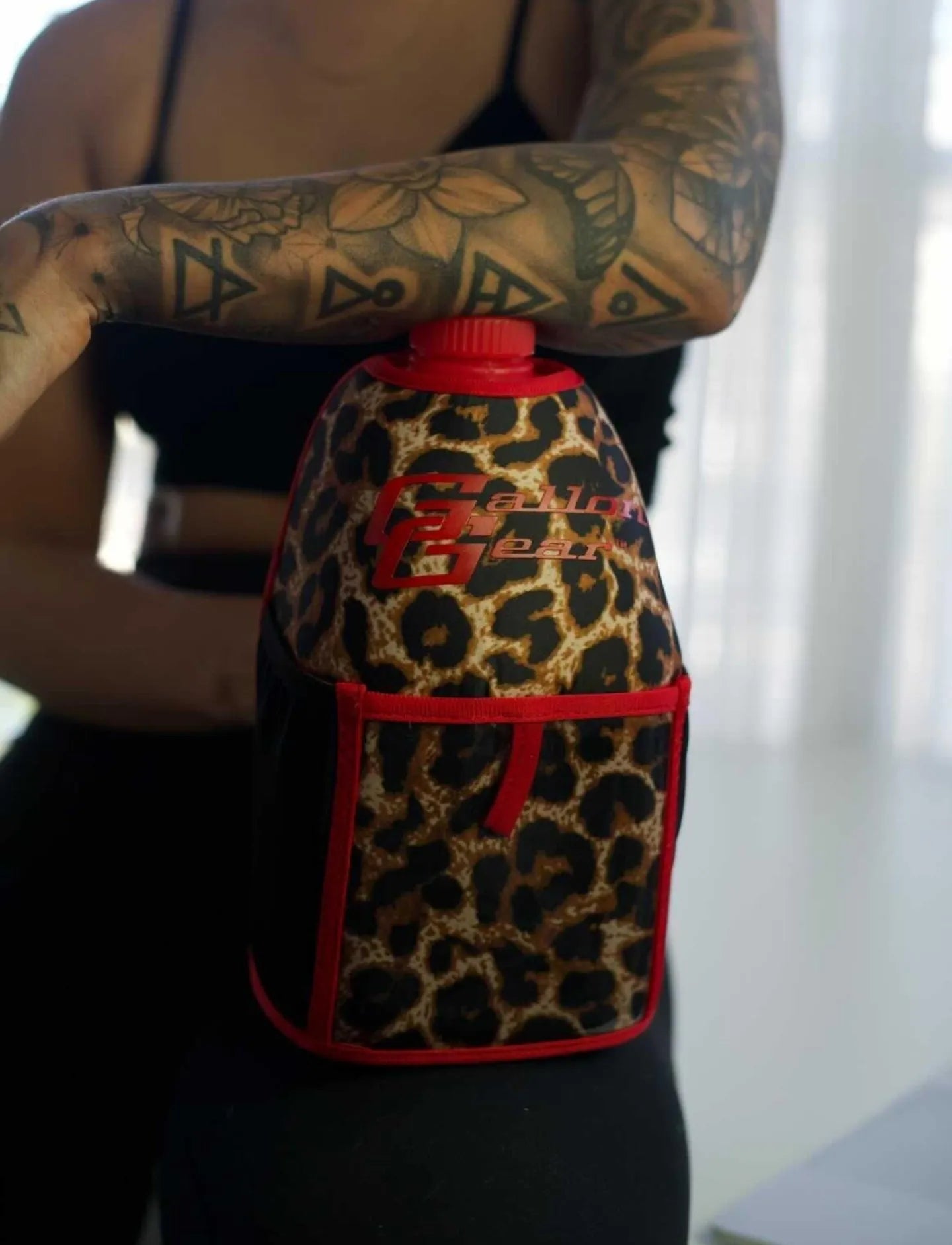 GALLON GEAR 1 GALLON BOOTY | GYM WATER BOTTLE SLEEVE (LEOPARD RED)