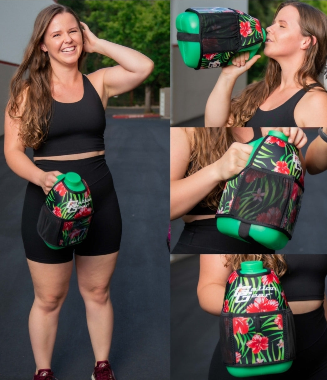 *PRE-ORDER AUGUST* GALLON GEAR 1 GALLON BOOTY | GYM WATER BOTTLE SLEEVE (FLORAL BLACK)