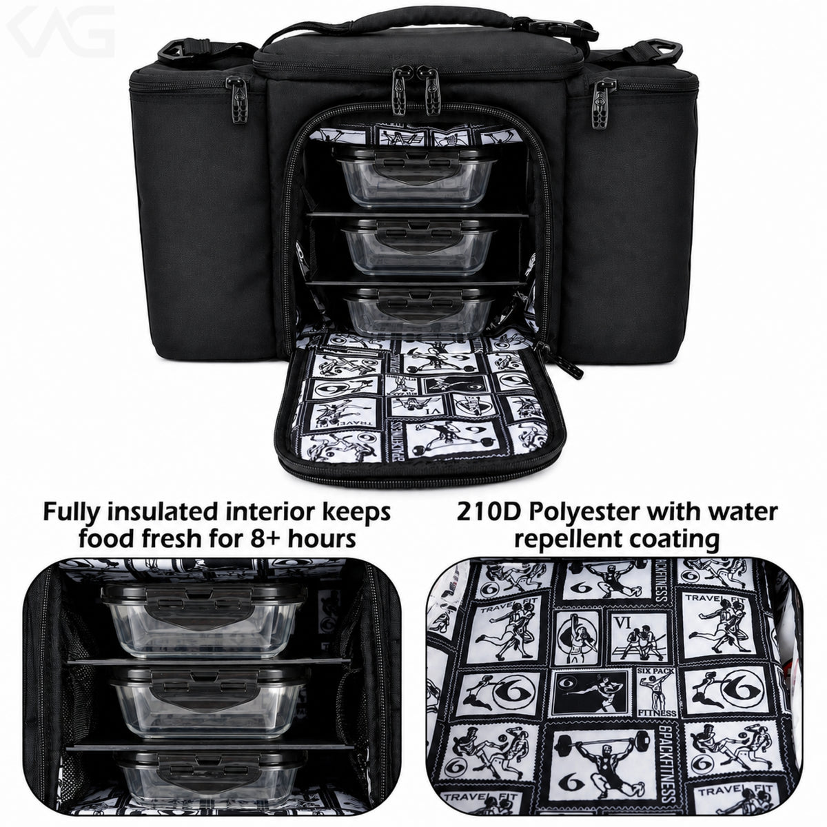 Meal Prep Management Tote Bag | 4-Meal Lunch Box | Black Stealth | Innovator 300 | Six Pack Bags