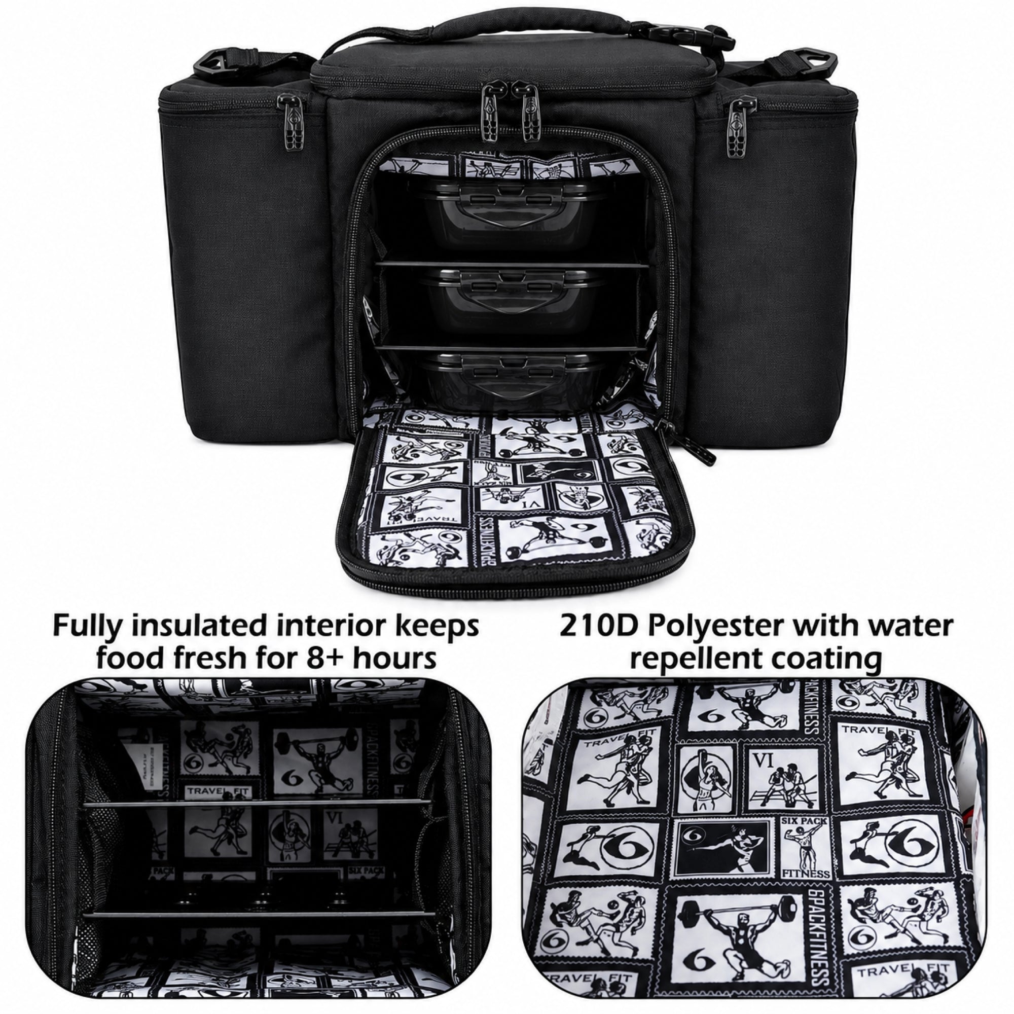Meal Prep Management Tote Bag | 4-Meal Lunch Box | Black Stealth | Innovator 300 | Six Pack Bags